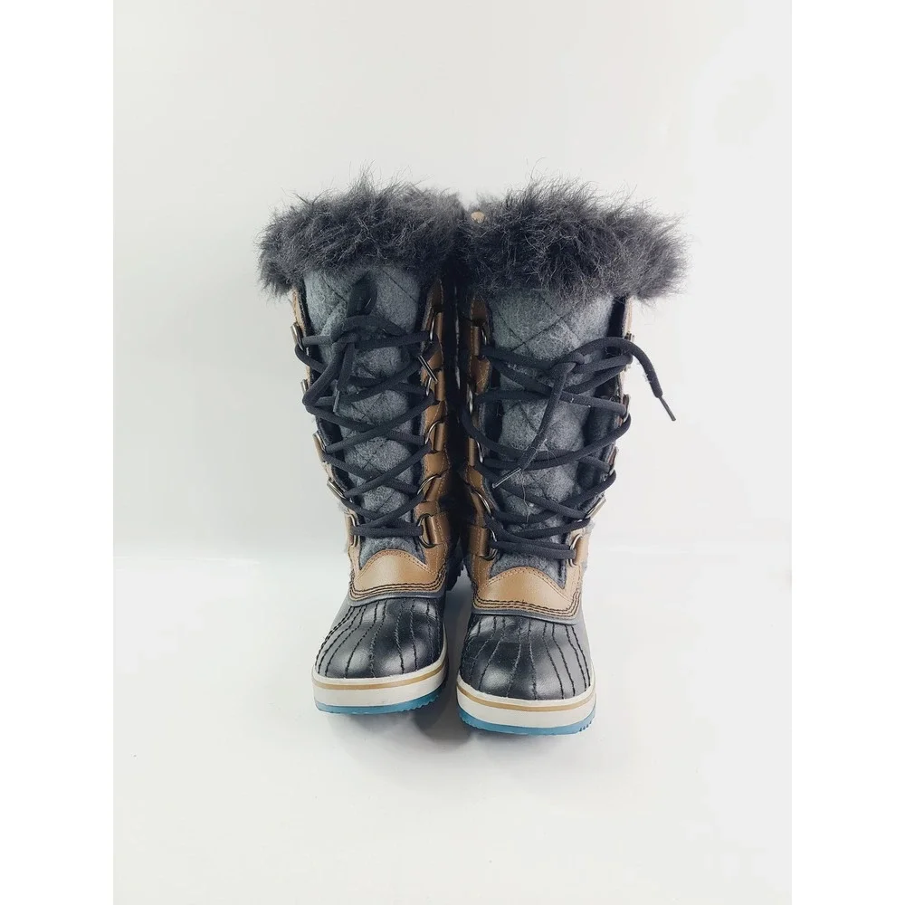 Sorel, Lace-up Round Toe Casual, Outdoor Snow Boots, Women, Size 6.5 Black/Gray.